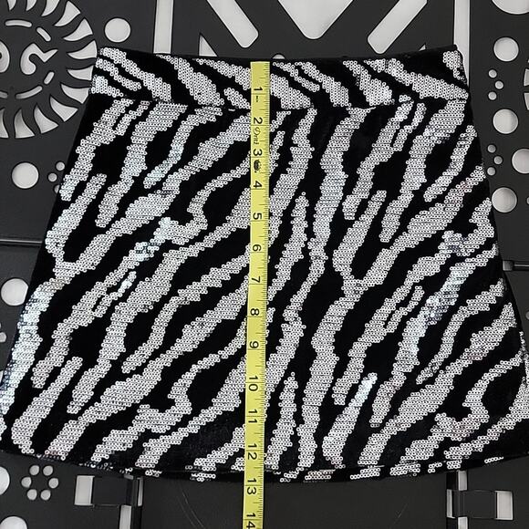 Milly Minis Animal Print Zebra Stripes Silver Sequins Black Velvet Mini Skirt 8 - Picture 11 of 13